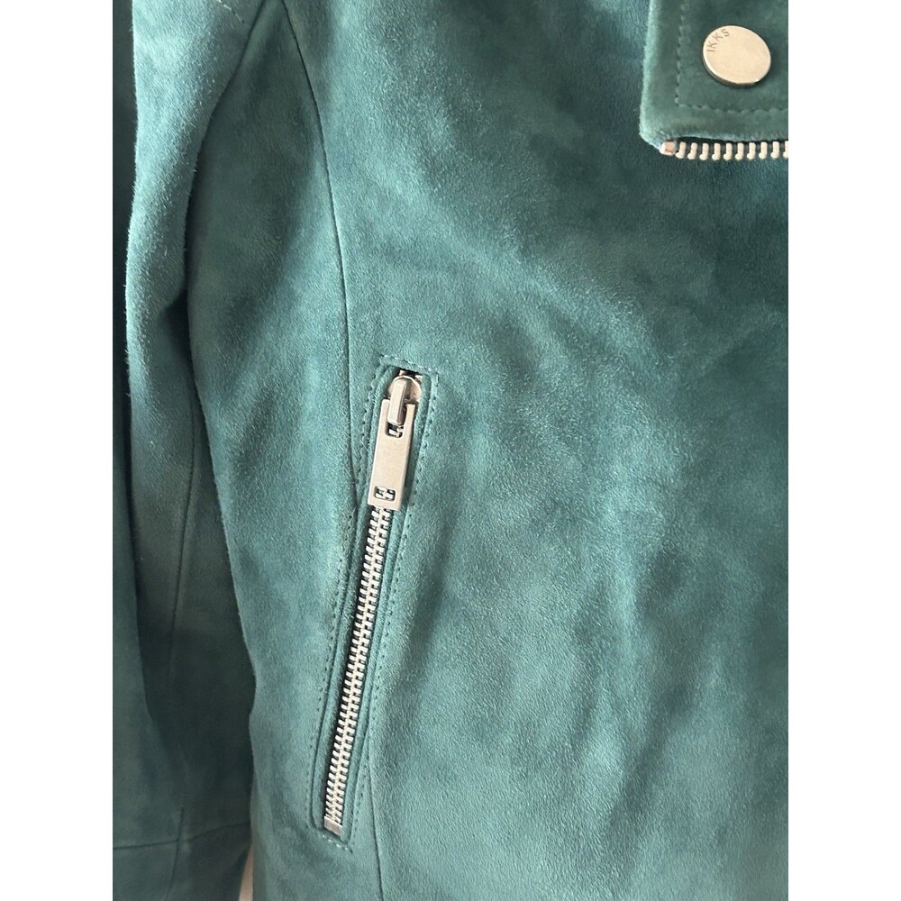 IKKS Women’s Size Small Green Suede Moto Jacket EUC - Picture 3 of 9